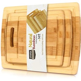 Utopia Kitchen 3 Piece Bamboo Cutting Boards with Juice Grooves BPA Free Eco-friendly Natural Organic Bamboo Chopping Boards for Vegetables Meat and Cheese