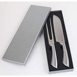 Professional 2 Piece Stainless steel Santoku Carving Knife and Fork Set in Gift Box for Kitchens