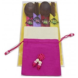 Wooden Spoons Chopsticks CutleryGift Set with Korean Traditional Lucky pouch
