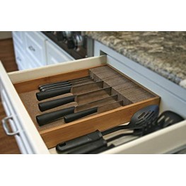 Deluxe KNIFEdock In-drawer Kitchen Knife Storage 15 in x 13 in x 2.5 in- Easily Identify Your Knives At A Glance. Frees Up Your Counter Space. Cork Composite Material Never Dulls Your Blades.