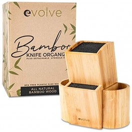 EVOLVE Bamboo Knife Block Universal Kitchen Knife Holder Safe & Space Saver Knife Storage that Covers Knife Blades Up To 9” & Holds Up To 20 Knives with Machine Washable & BPA Free Flex Rods