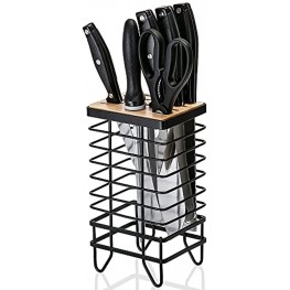 Hikinlichi Knife Holder Block Kitchen Universal Knife Organizer Storage Stand 8 Slots Top Hollow Iron Wire Safe to Use Different Size Shape Knife Sharpeners Scissors Kitchen Countertop Black
