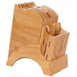HomDSim Bamboo Knife Block Without Knives Knife Storage Organizer and Holder for Knives Scissors and Sharpening Rod