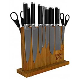 Kitchen Seven Knife Block Magnetic Knife Holder with 18 Powerful Magnetic Boards 100% Pure Bamboo Large Capacity Knife Organizer Block Double Side Strongly Magnetic Kitchen Utensil Display Stand