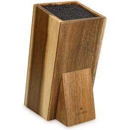 Navaris Universal Knife Block Holder Acacia Wood Stand with Bristles to Fit Different Sizes of Knives Angled Design 9.8 x 5.9 x 4.1’