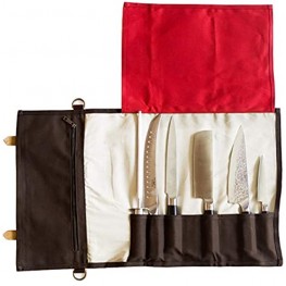 Chef's Knife Roll Bag | Extra Thick Heavy Duty Durable Waxed Canvas w Cotton Liner | Stores 8 Knives plus Zipper Pocket | Portable Chef Knife Case with Leather Shoulder Strap | Knives Not Included