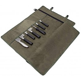 Chef’s Knife Roll Bag Waxed Canvas Knife Cutlery Carrier Portable Chef Knife Cases Knife Pouch Holders With 10 Slots Plus 1 Zipper Pockets Can Hold Home Kitchen Knife Tools Up To 18.8”Army Green