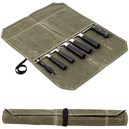 Chef’s Knife Roll Bag Waxed Canvas Knife Roll Case Portable Knife Wrap Kitchen Knife Storage Case Chef Tools Protector Culinary Knife Bags Travel Tool Roll Pouch Utensil Canvas Wrap