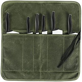 HRX Package Waxed Canvas Knife Roll Portable Chef Knife Bag Carrying Case Small Butcher Knife Cutlery Carrier for Travel Camping