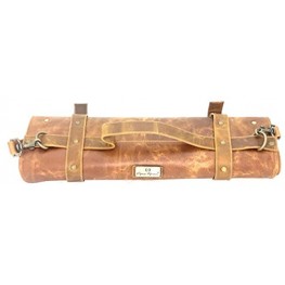 Leather Knife Roll Storage Bag 4 Knives Brown