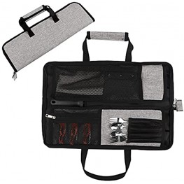 QEES Chef Knife Roll Bag Heavy Duty Chef’s Travel Knife Roll With Durable Handles Portable Waterproof Knife Bag for Men Women For Meat Cleaver Japanese Knife for Working Camping- Grey