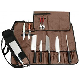 QEES Chef's Knife Bag 17 Slots Portable Knife Roll Bag with Shoulder Chef Bag for Men Black Kitchen Knife Bag DD14 Brown