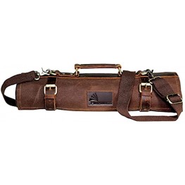 T-Roy Products- Knife Roll Bag Leather Heavy Duty Leather Roll Bag 10 Pockets Zipper Pocket Carry Strap Blade Travel Storage Case Camping Accessories Dark Brown