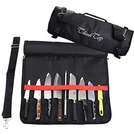 ThinkTop Chef's Knife Roll Bag 13 Slots Padded with Shoulder Strap Holds 8 Knives Meat Cleaver Knife Steel 4 Utensil Pockets for Spoons A Zipped Mesh Pouch for Tools，Knife Carrier Holder