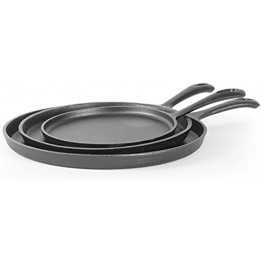 Commercial Chef Round Cast Iron Griddle Pan 3-Piece Set – 8-inch 10-inch and 12-inch Pre-seasoned Griddle Cast Iron Cookware