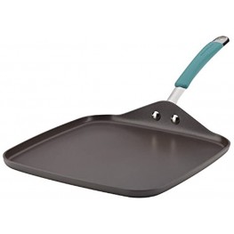 Rachael Ray Cucina Hard Anodized Nonstick Griddle Pan Flat Grill 11 Inch Gray with Agave Blue Handle