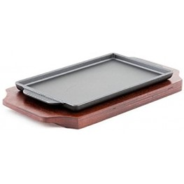 Rectangular Personal Size Cast Iron Steak Plate Sizzle Griddle with Wooden Base Steak Pan Grill Fajita Server Plate Restaurant Serving or Home Use 8.25" x 5"