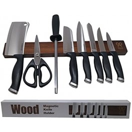 Dark Walnut wood magnetic knife strip. Replace knife block with magnetic knife holder. Great for organizing kitchen knives and metal tools. Dark brown. Gift box included.Premium Present brand. 17 inch