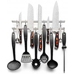 Modern Innovations 16 Inch Stainless Steel Magnetic Knife Bar with 8 Metal Hooks Multipurpose Use as Wall Mount Knife Holder Knife Magnetic Strip Kitchen Utensil Holder Magnetic Tool Holder