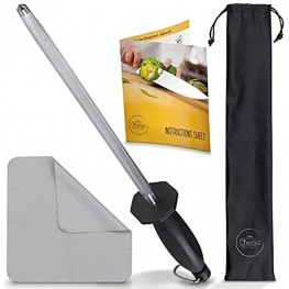 Chefast Honing Steel Knife Sharpening Rod 10 Inches Knife Rod Sharpener Cleaning Cloth and Luxury Carry Bag Great for All Types of Knives
