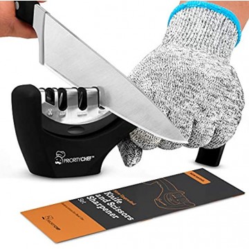 PriorityChef Premium Knife Sharpener Upgraded 4-Stage Kitchen Knife Sharpener Easily Sharpens All Scissors Chef and Kitchen Knives Includes Safety Glove