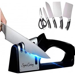 Sync Living Knife and Scissor Sharpeners,4 Stage Knife Sharpener 4-in-1 Knife and Scissors Sharpener with Diamond Ceramic Tungsten Kitchen Tools for Kinds of Knives Black