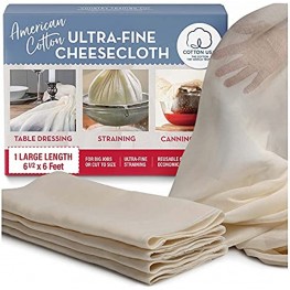 American Cotton Ultra-Fine Cheesecloth for Straining 6 x 6.5 ft Length Reusable Filter Cooking Cloth Table Dressing and Halloween Costumes