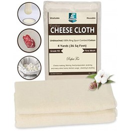 Excellent Deals CheeseCloth 90 Grade 36 Sq Feet 4 Yards Reusable 100% Unbleached Cotton Fabric- Premium Quality Cheese Cloth for Baking Strainer Cooking Food Cheese Nut Milk & Filtering
