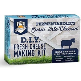Fermentaholics DIY Fresh Cheese Making Kit Ricotta Mozzarella Burrata Paneer Cottage Cheese etc. Includes Rennet for Cheese Making Cheese Salt Citric Acid Cheese Cloth & Recipe Booklet