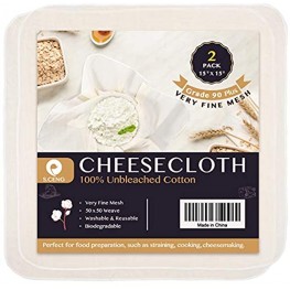 Precut Cheesecloth 15 x 15'' 2 Pack Grade 100 Ultra Fine for Straining & Cooking 100% Combed Unbleached Cotton Cheese Cloth for Making Cheese