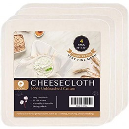 Precut Cheesecloth 30 x 30'' 4 Pack Grade 100 Ultra Fine for Straining & Cooking 100% Combed Unbleached Cotton Cheese Cloth for Making Cheese