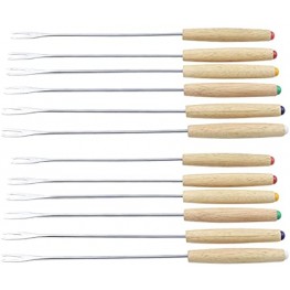 Antrader Set of 12 Stainless Steel Cheese Fondue Forks Barbecue Skewers Marshmallow Roasting Sticks with Heat Resistant Oak Wood Handle 9.4 Long