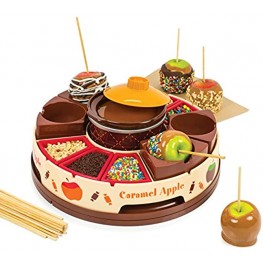 Nostalgia CCA5 Lazy Susan Chocolate & Caramel Apple Party with Heated Fondue Pot 25 Sticks Decorating and Toppings Trays