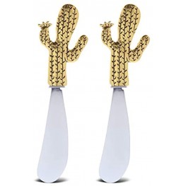 KitchaBon Gold Stainless Steel Dip & Cheese Spreader Condiment & Butter Spreader Utensils For Appetizer Spread on Party Charcuterie Board Metal Cheese Spreaders Kitchen Set of 2-4.7" Cactus