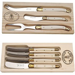 Laguiole 4pc Spreaders and 3pc Cheese Set with Ivory handles in Wooden Boxes Plus Kitchen Towels