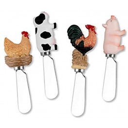 Mr. Spreader 4-Piece Farm Animals Hand Painted Resin Handle with Stainless Steel Blade Cheese Spreader Assorted