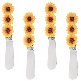 Mr. Spreader 4-Piece Sunflowers Hand Painted Resin Handle with Stainless Steel Blade Cheese Spreader for Flower Lover Cheese Lover Everyday Use Party Wedding and Birthday