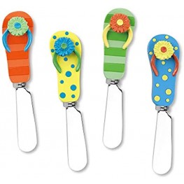 UPware 4-Piece Flip Flops Hand Painted Resin Handle with Stainless Steel Blade Cheese Spreader Butter Spreader Knife Assorted