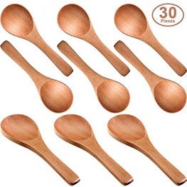 30 Pieces Small Wooden Spoons Mini Nature Wooden Spoons Mini Tasting Spoons Condiments Salt Spoons for Kitchen Cooking Seasoning Oil Coffee Tea Sugar Light Brown