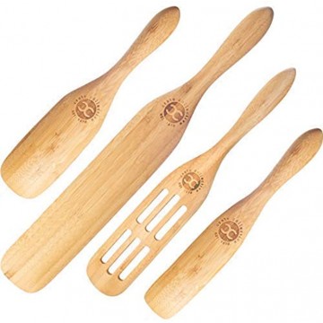 Crate Collective The Original 4-Piece Bamboo Spurtle Set Wooden Cooking Spoon Utensils for Stirring Serving Mixing Whisking Whipping Flipping Food Non-Scratching Eco-Conscious Kitchen Tools