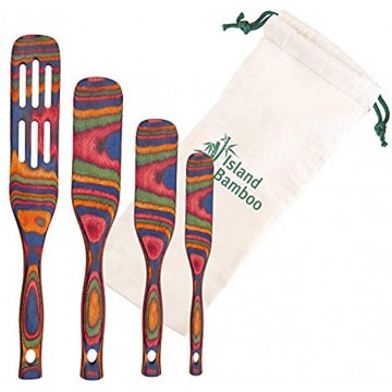Island Bamboo Pakkawood 4-Piece Utensil Set with Gift Bag 13” Spurtle 11" Spurtle 9” Spurtle 8" Slim Spurtle for Serving & Cooking Heat Resistant & Non-Stick Utensils