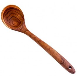 Canbella Wooden Utensils Soup Ladle Teak Wood Long Handle Curved Grip Scoop deep Serving Ladle 13.5 12 inch for Cooking Mixing Cookware Kitchen Home Restaurant soup ladle 12"