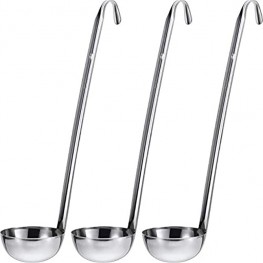 meekoo 3 Pieces Stainless Steel Ladle Soup Handle Ladle with Pouring Rim for Kitchen Cooking Soup Sauce 2 oz
