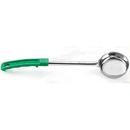 Winco FPSN-6 6 Oz Solid Stainless Steel Food Portioner with Green Plastic Handle Kitchen Soup Ladle Portion Spoon NSF