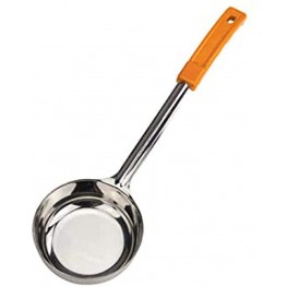 Winco FPSN-8 8 Oz Solid Stainless Steel Food Portioner with Orange Plastic Handle Kitchen Soup Ladle Portion Spoon NSF