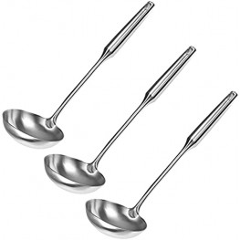 YBM Home Soup Ladle Stainless Steel Gravy Soup Spoon with Ergonomic Round Handle Cooking Spoon for Kitchen 14 inches 2410 Pack of 3