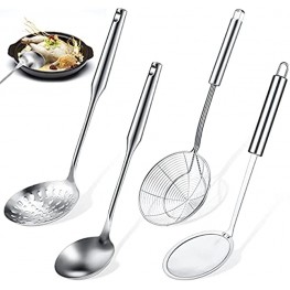 4 Pieces Spider Strainer Skimmer Fat Skimmer Spoon Skimmer Slotted Spoon Soup Ladle Heavy Duty 304 Stainless Steel Cook Tools for Cooking Skimming Grease Stirring and Serving Soups