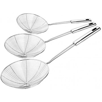 Hiware Stainless Steel Spider Strainer Skimmer Spoon for Frying and Cooking Set of 3 Wire Pasta Strainer with Long Handle Professional Kitchen Skimmer Ladle 13.8" 15" & 16.4"
