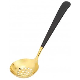Skimmer Slotted Spoon Black-Gold Deep Strainer Ladle Stainless Steel Cooking Strainer Spoon with Long Handle for Stews Hotpot