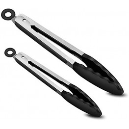 2 Pack 9-Inch & 12-Inch Cooking Tongs Silicone Non-Stick Stainless Steel BBQ Grilling Locking Food Tong with Silicon Tips Kitchen Utensil Set for Barbecue Salad Grilling Frying Oven Baking